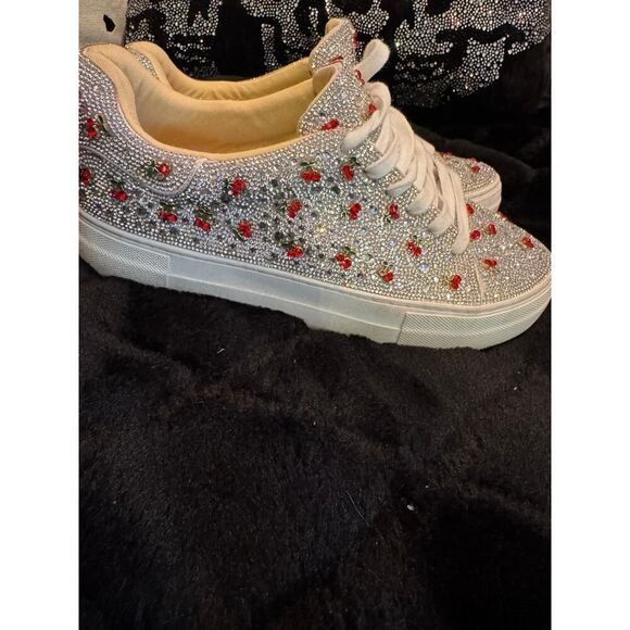 betsey Johnson rhinestone crystal cherry cherries fashion sneakers shoes flats - Picture 4 of 8